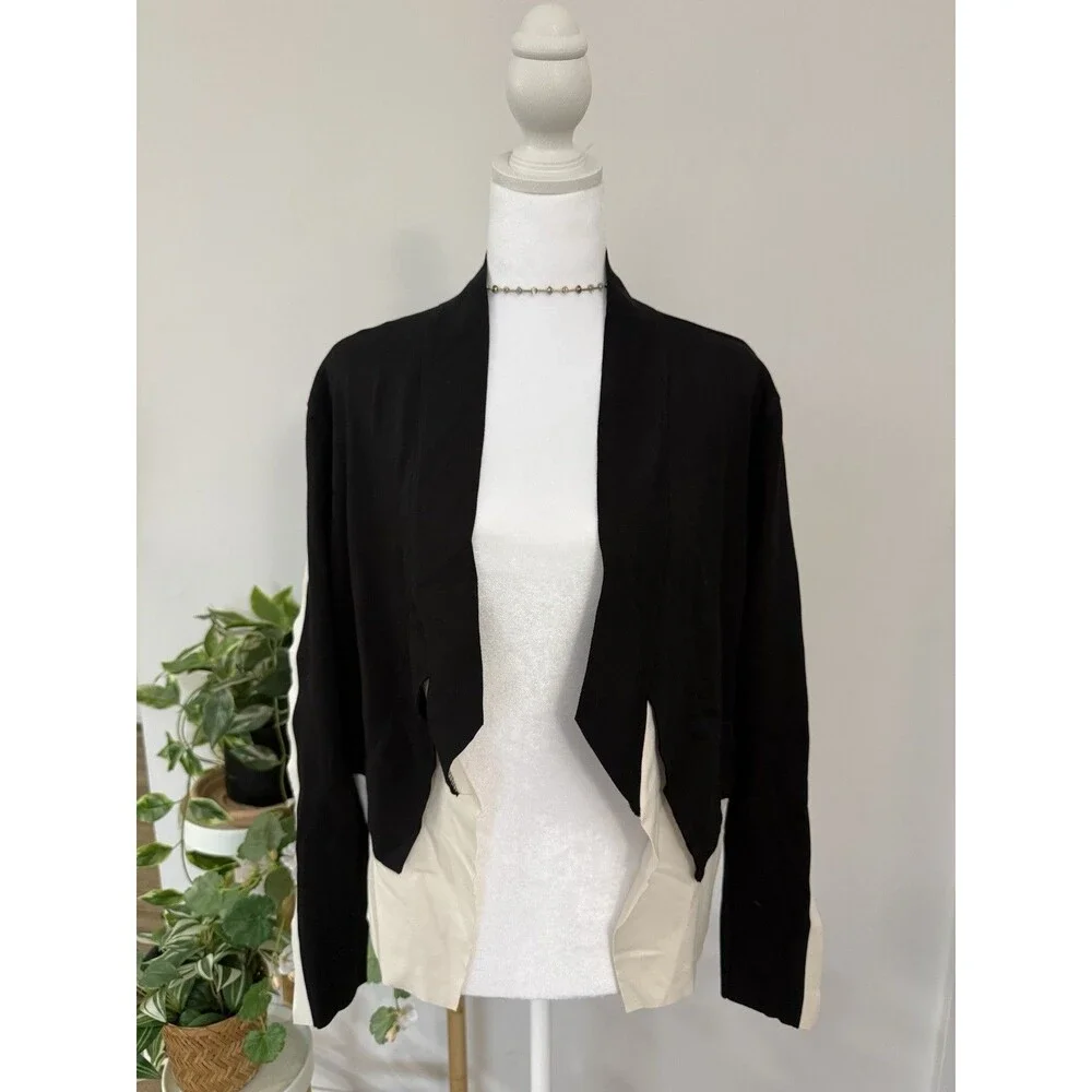 Planet by Lauren G Scuba Colorblock Open Front Draped Jacket Blazer Size 2